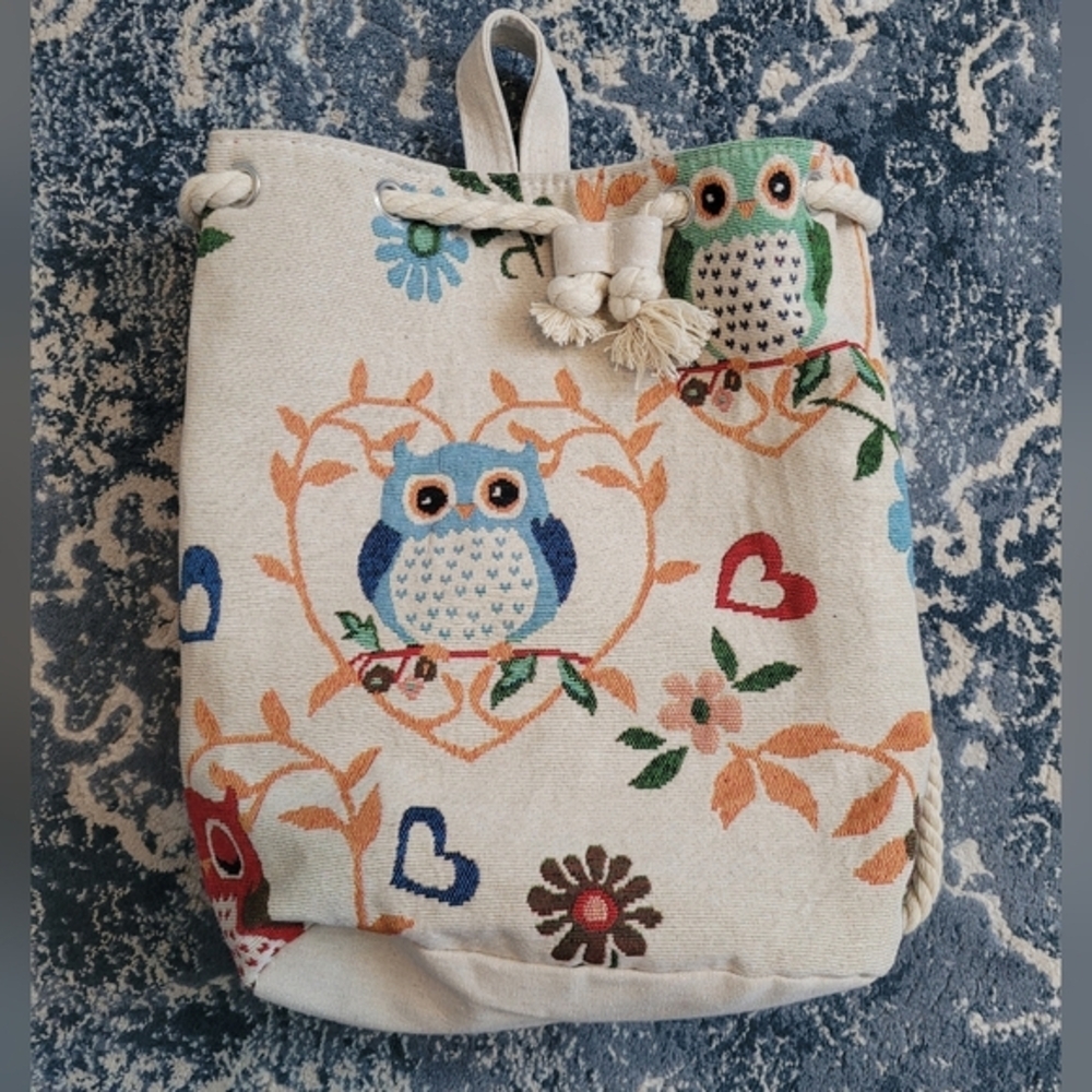 Adorable Vintage Owl Woven Backpack Purse Bag